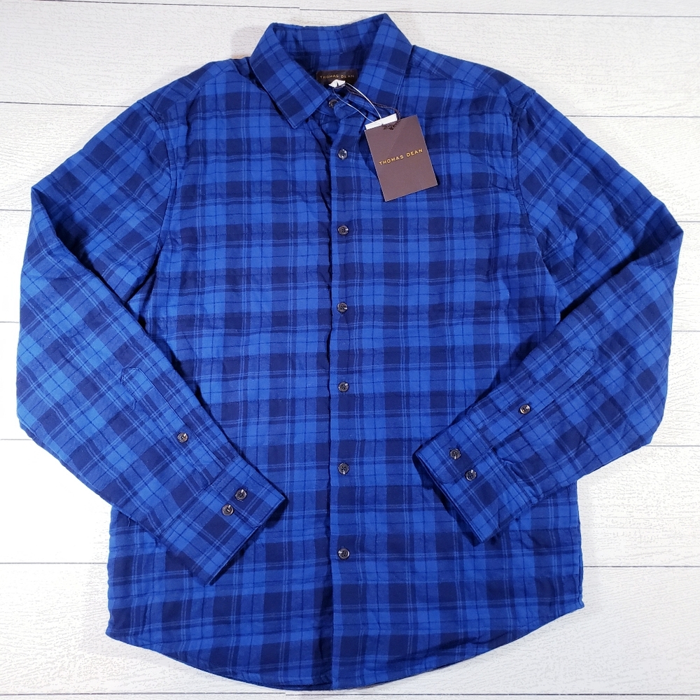 Thomas Dean Blue Quilted Flannel Jacket NWT